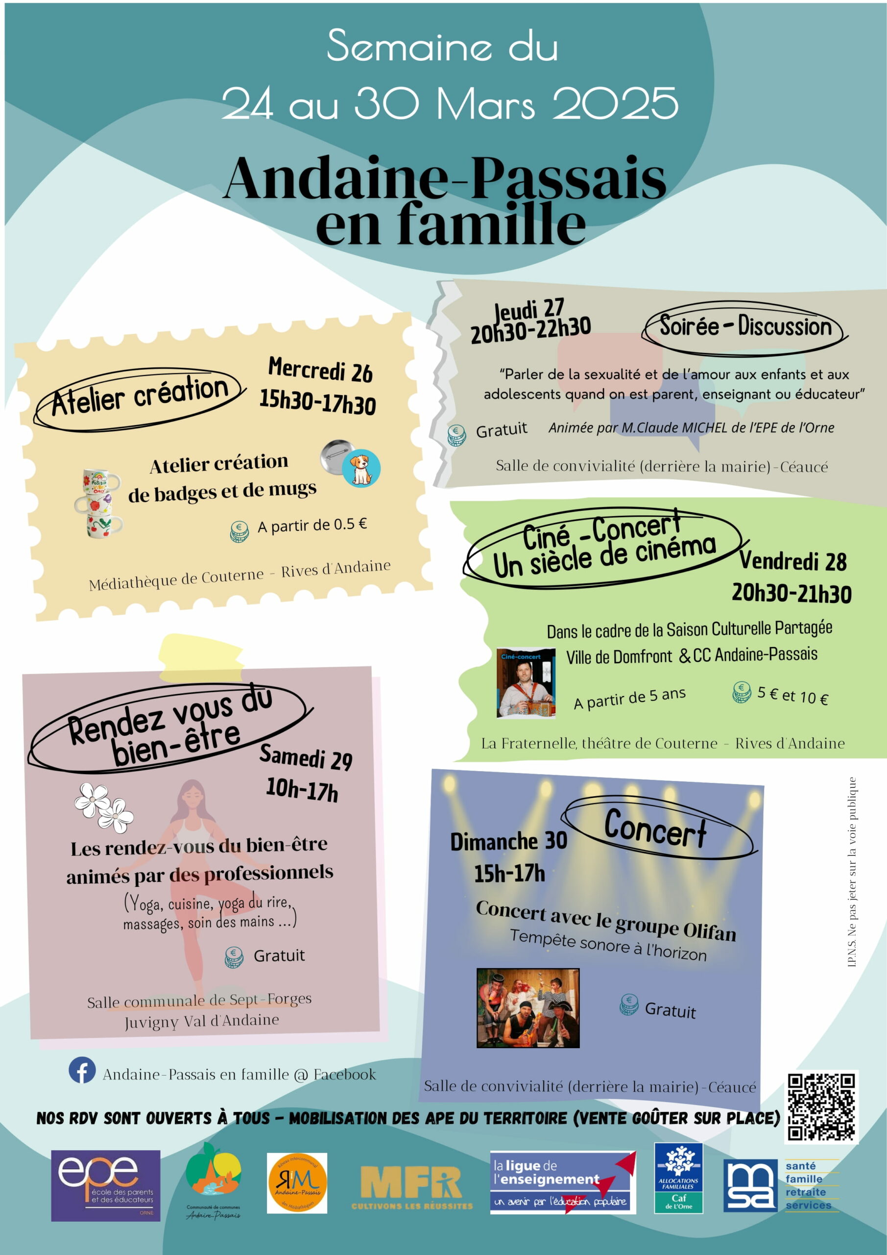 Affiche A4 Andaine-Passais en famille Edition 2025 du 24 au 30 mars